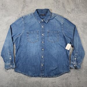 NWT Lucky Brand Denim Shirt Mens XXL Blue Indigo Long Sleeve Button Down Western
